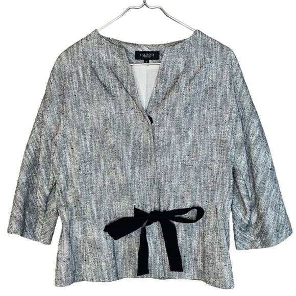 Talbots Jackets & Blazers - Talbots Linen Blend Black and White Tweed Lined Hidden Snap Front Size 12